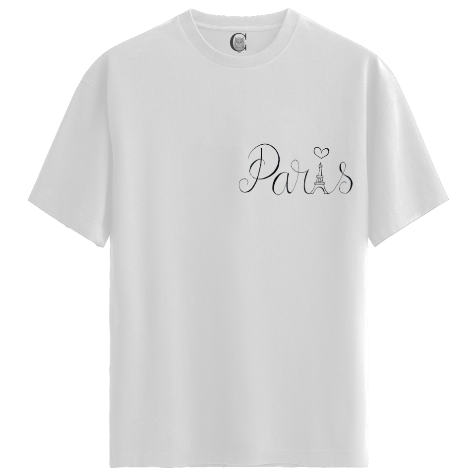 Paris Love - %100 Pamuklu Erkek Beyaz Tişört - Premium Quality