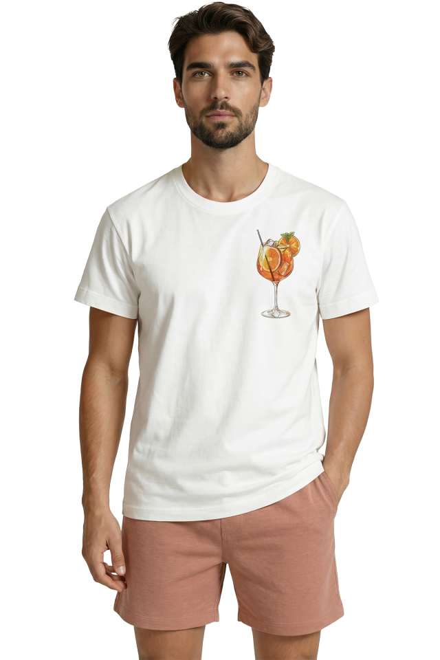 Kokteyl ve Portakal Dilimi Baskılı Premium Erkek Tişört