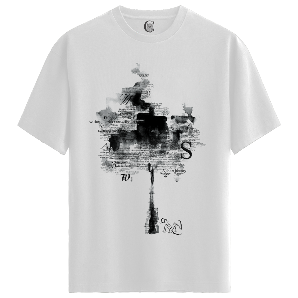 Ink Text Tree - %100 Pamuklu Erkek Beyaz Tişört - Premium Quality