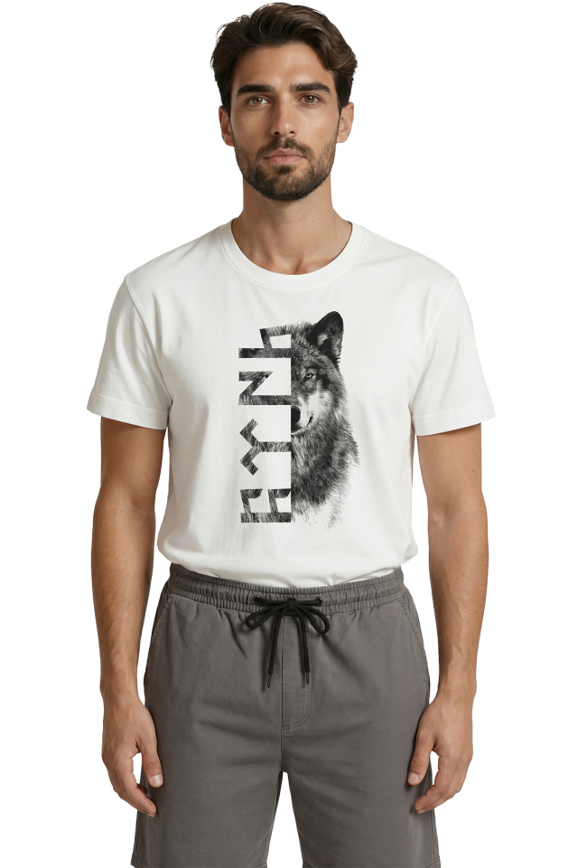 Göktürkçe ''Türk'' Yazısı ve Yarım Bozkurt Yüzü Baskılı Tasarım Premium Erkek Tişört