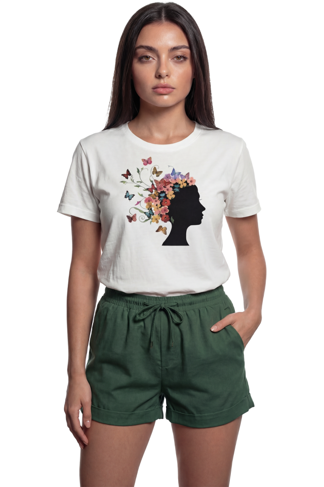 ''And Then They Fell In Love'' Sanatsal Baskılı %100 Pamuk Rahat Kesim Premium Kadın Tişört