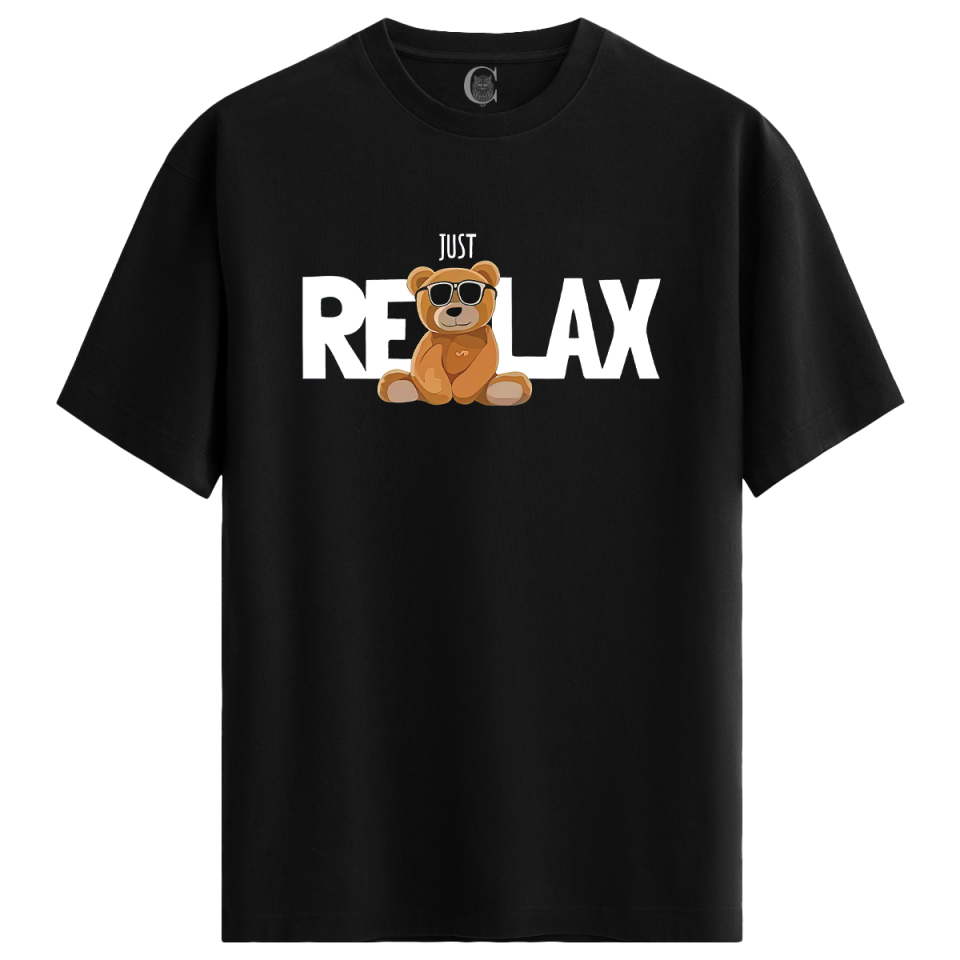 Chill Bear - %100 Pamuklu Kadın Siyah Tişört - Premium Quality