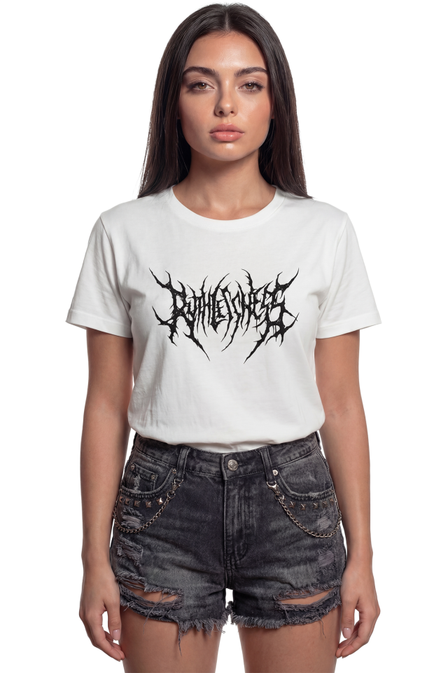 ''Ruthlessness'' Gotik Metal Yazı Baskılı %100 Pamuk Rahat Kesim Premium Kadın Tişört