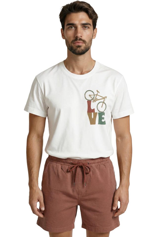 Vintage Bisiklet Figürlü ve LOVE Yazılı Retro Tasarım Premium Erkek Tişört