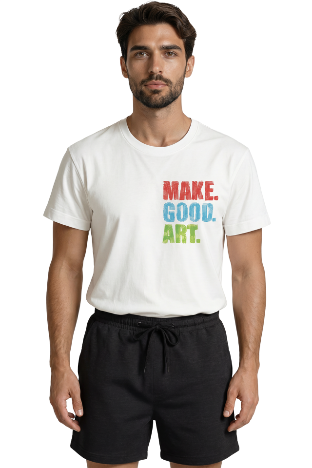 ''Make. Good. Art.'' Mottolu Renkli Fırça Efektli Sanatsal Tasarım Premium Erkek Tişört