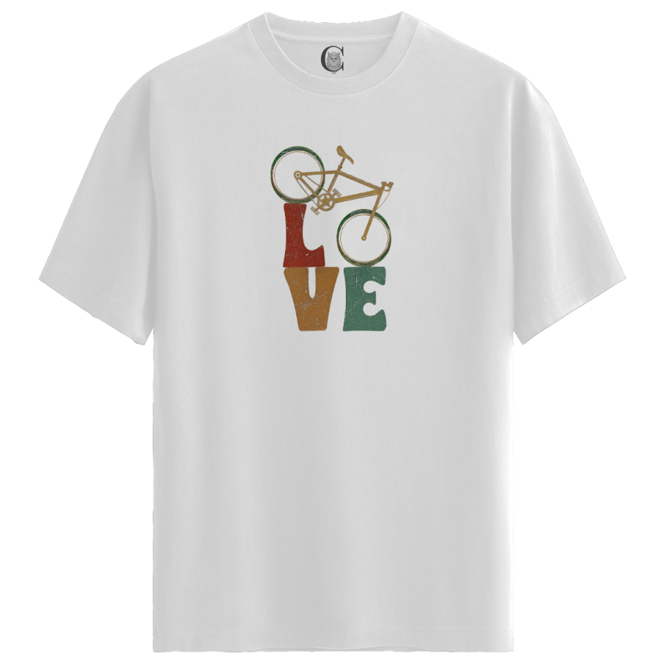 Love Cycle - %100 Pamuklu Erkek Beyaz Tişört - Premium Quality