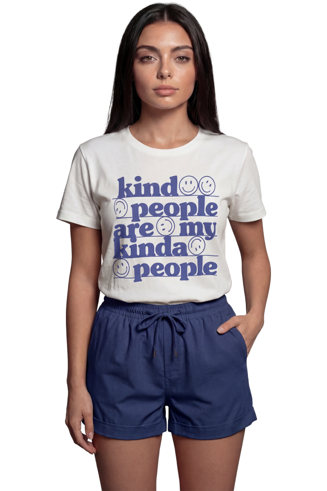 ''Kind People Are My Kinda People'' Yazılı Baskılı %100 Pamuk Rahat Kesim Premium Kadın Tişört