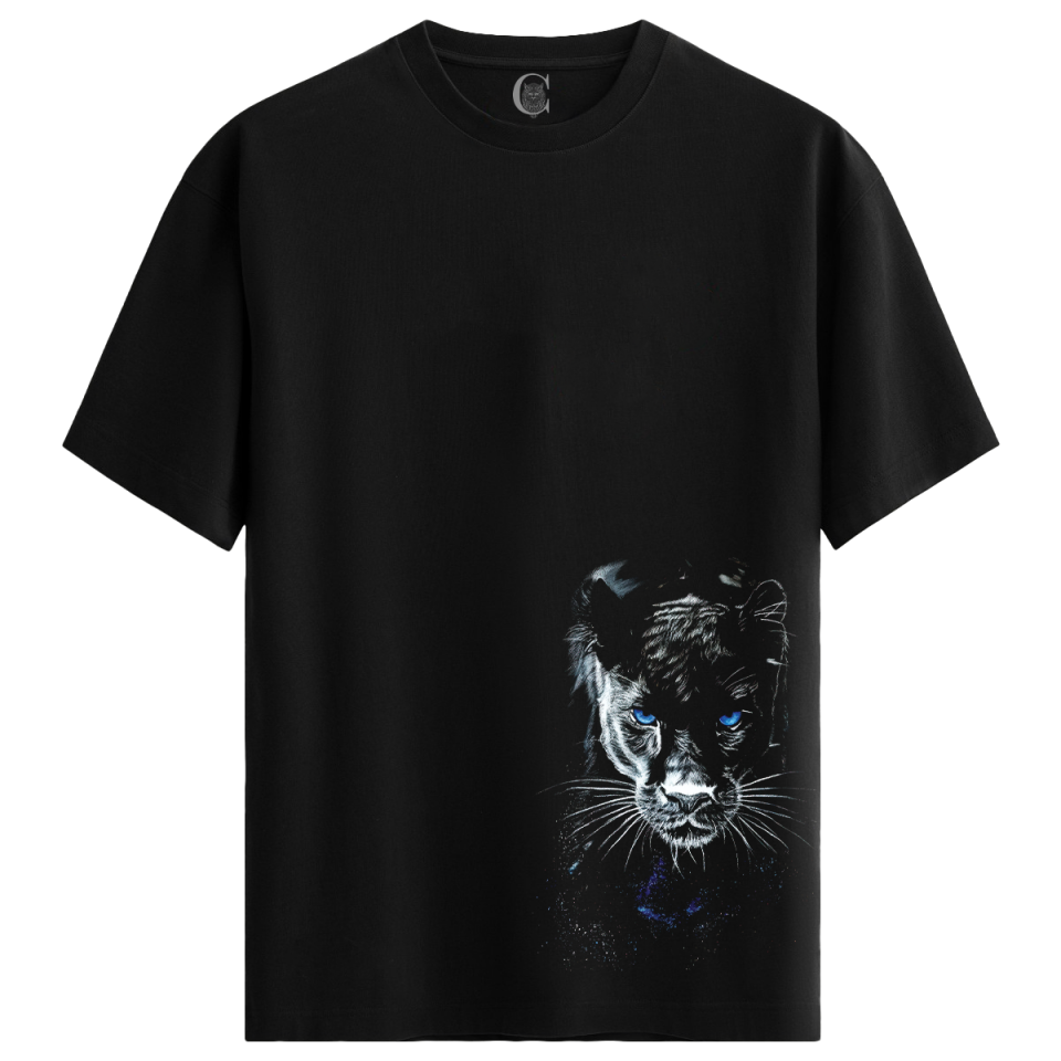 Panther Glow %100 Pamuklu Kadın Siyah Tişört - Premium Quality