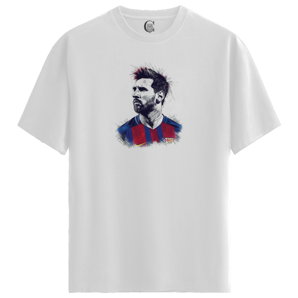 Barca Messi - %100 Pamuklu Erkek Beyaz Tişört - Premium Quality
