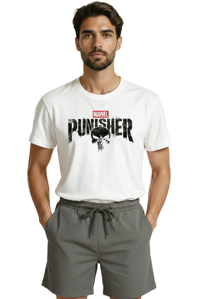 The Punisher Kuru Kafa ve Yazı Baskılı Grunge Tasarım Premium Erkek Tişört