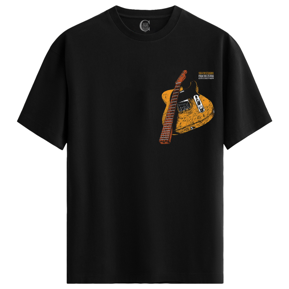 Telecaster '54 %100 Pamuklu Kadın Siyah Tişört - Premium Quality