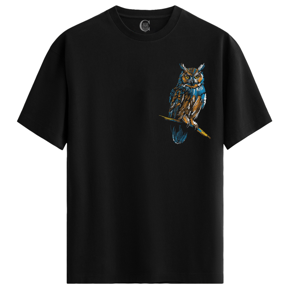 Wise Owl %100 Pamuklu Kadın Siyah Tişört - Premium Quality
