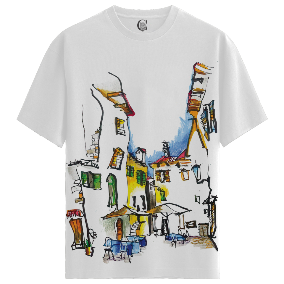 Mediterranean Street - %100 Pamuklu Erkek Beyaz Tişört - Premium Quality