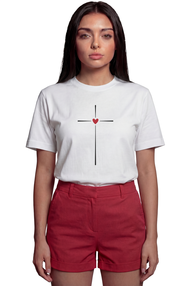 ''Target Love'' Hedef ve Kalp Baskılı %100 Pamuk Rahat Kesim Premium Kadın Tişört