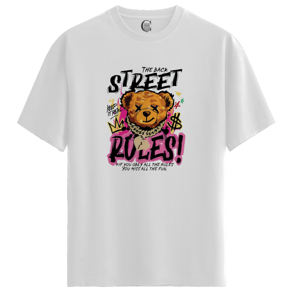Street Teddy - %100 Pamuklu Kadın Beyaz Tişört - Premium Quality