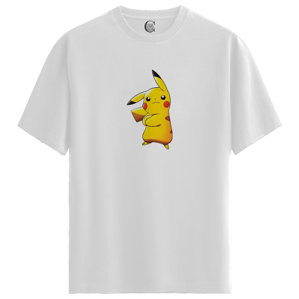 Pikachu Power - %100 Pamuklu Erkek Beyaz Tişört - Premium Quality