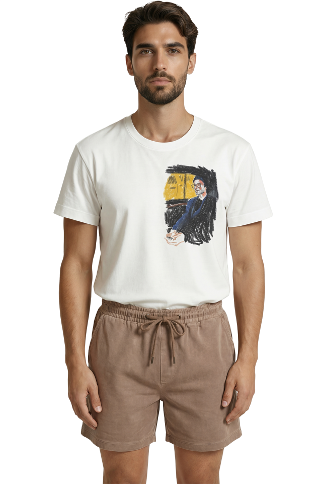 Gece Yolculuğu ve Şehir Işıkları Temalı Sanatsal Eskiz Baskılı Premium Erkek Tişört