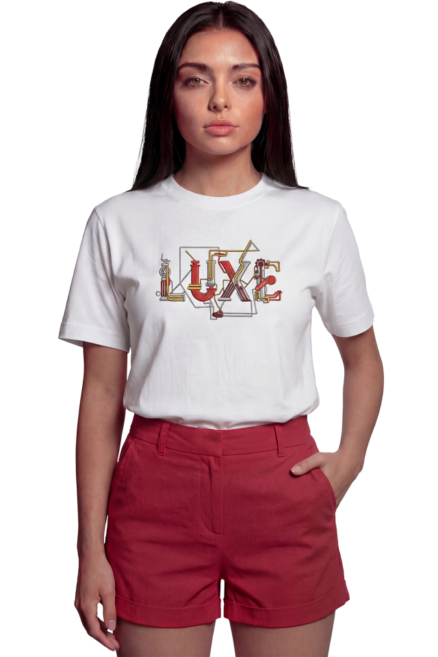 ''Color Luxe'' Özel Tasarım Tipografi Baskılı %100 Pamuk Rahat Kesim Premium Kadın Tişört