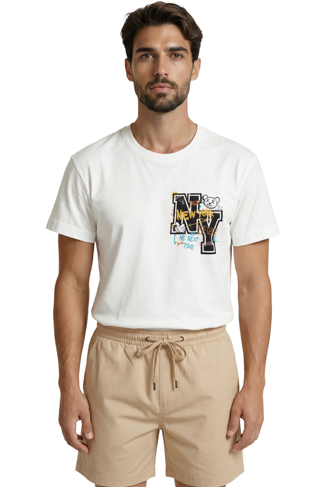 NY New York Kolej Yazılı ve Renkli Graffiti Baskılı Streetwear Premium Erkek Tişört