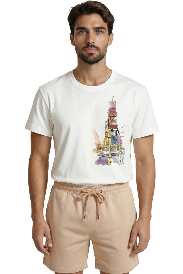 New York Times Meydanı Sulu Boya Eskiz Baskılı Premium Erkek Tişört