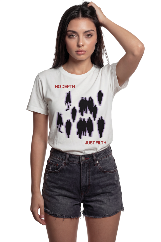 ''No Depth Just Filth'' Yazılı Baskılı %100 Pamuk Rahat Kesim Premium Kadın Tişört