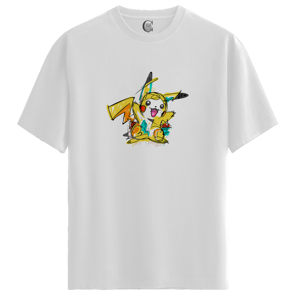 Pikachu Spark - %100 Pamuklu Erkek Beyaz Tişört - Premium Quality