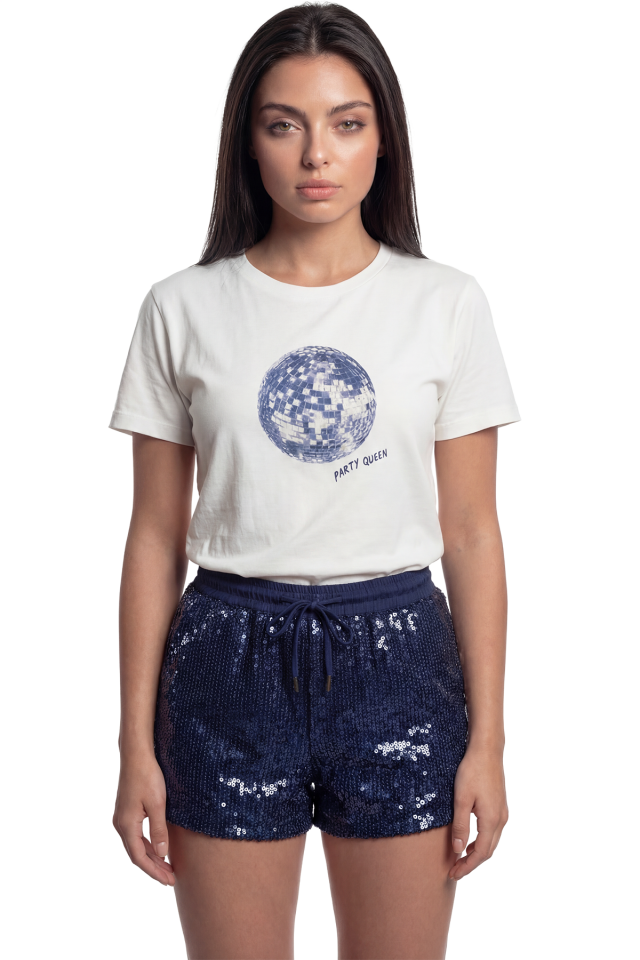 ''Party Queen'' Disco Topu Baskılı %100 Pamuk Rahat Kesim Premium Kadın Tişört