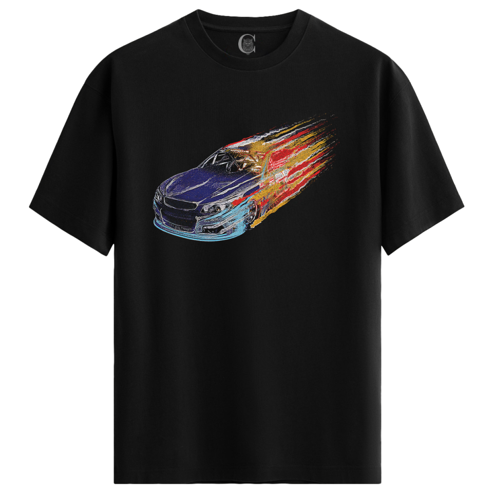 Burning Car %100 Pamuklu Erkek Siyah Tişört - Premium Quality