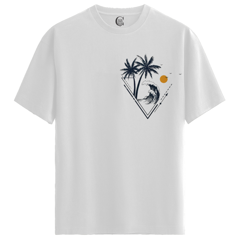 Tropic Wave - %100 Pamuklu Kadın Beyaz Tişört - Premium Quality