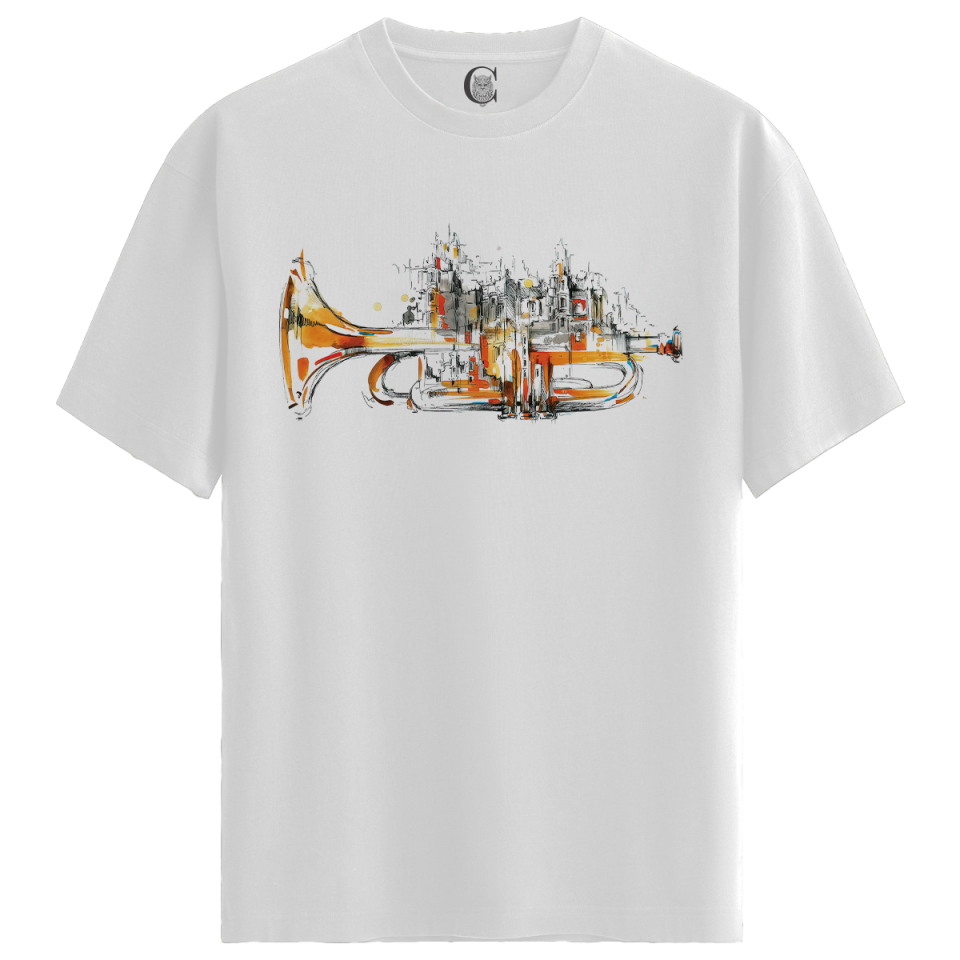 Trumpet City - %100 Pamuklu Kadın Beyaz Tişört - Premium Quality