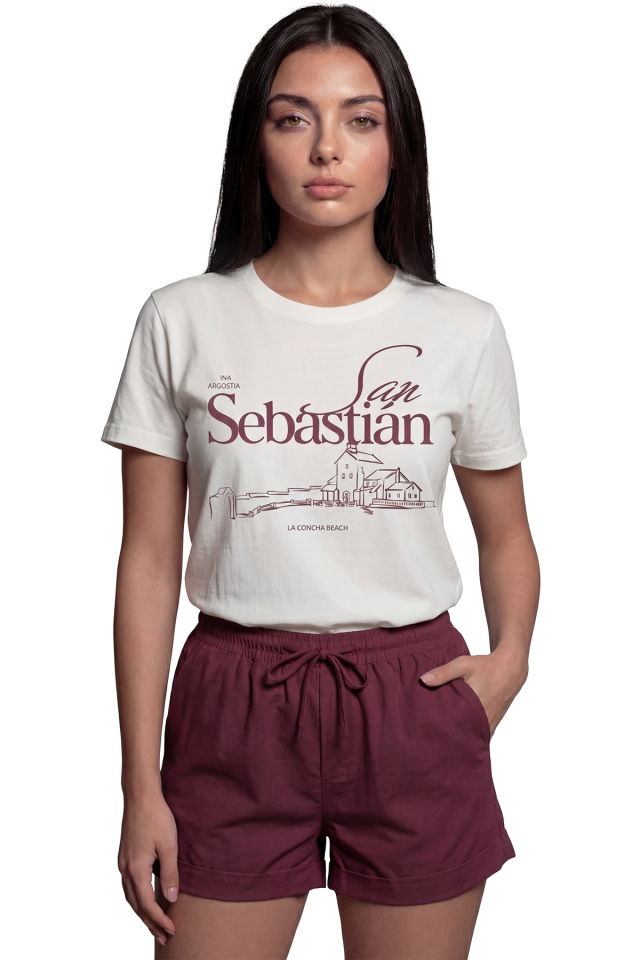 ''San Sebastián'' La Concha Beach Temalı Baskılı %100 Pamuk Rahat Kesim Premium Kadın Tişört
