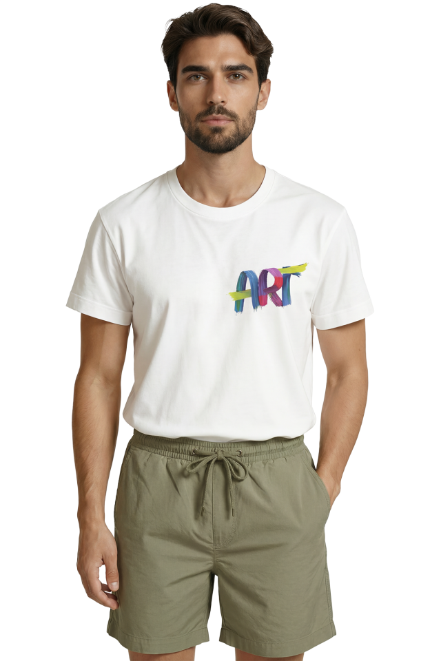Renkli Fırça Darbesi Efektli ''ART'' Yazılı Minimalist Tasarım Premium Erkek Tişört