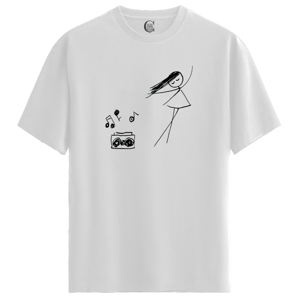 Joy Sketch - %100 Pamuklu Kadın Beyaz Tişört - Premium Quality