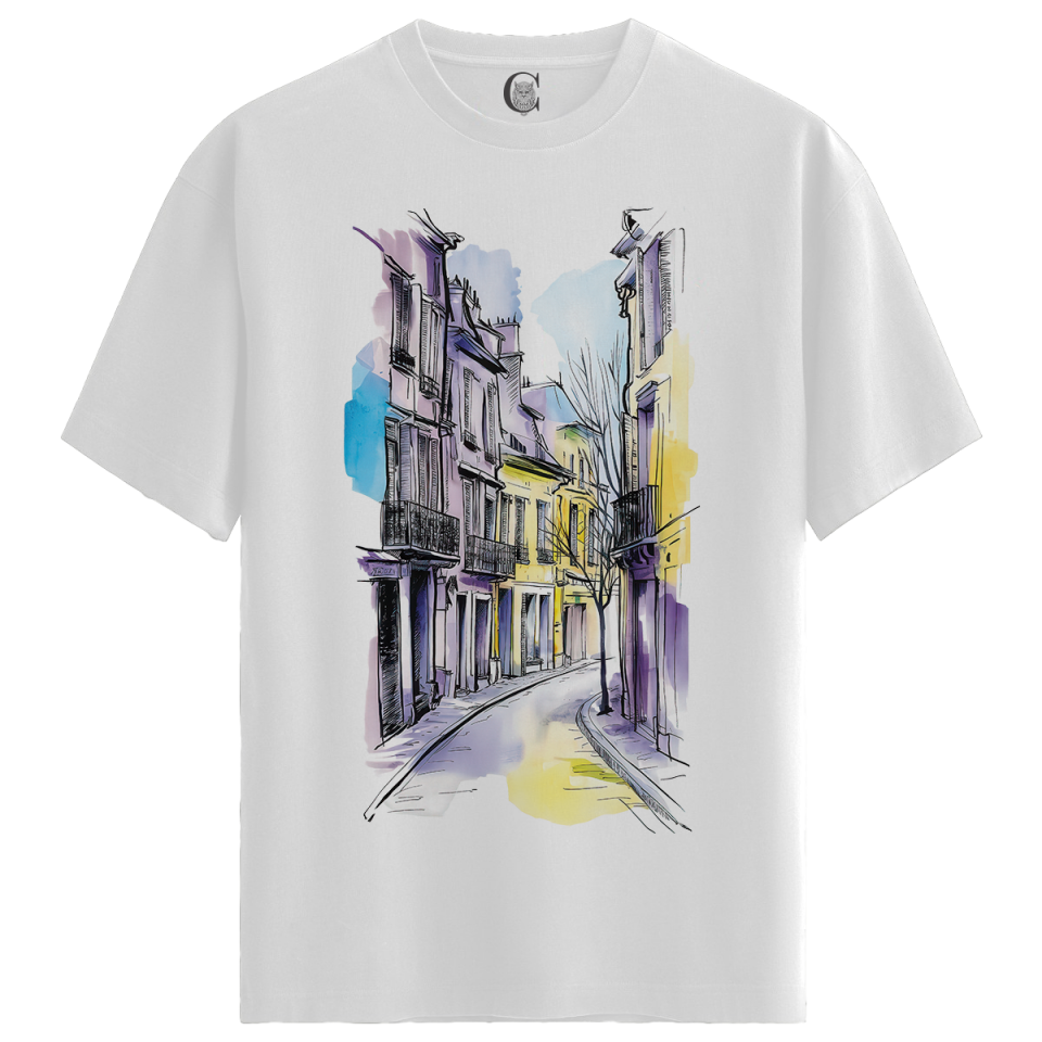 Paris Street - %100 Pamuklu Erkek Beyaz Tişört - Premium Quality