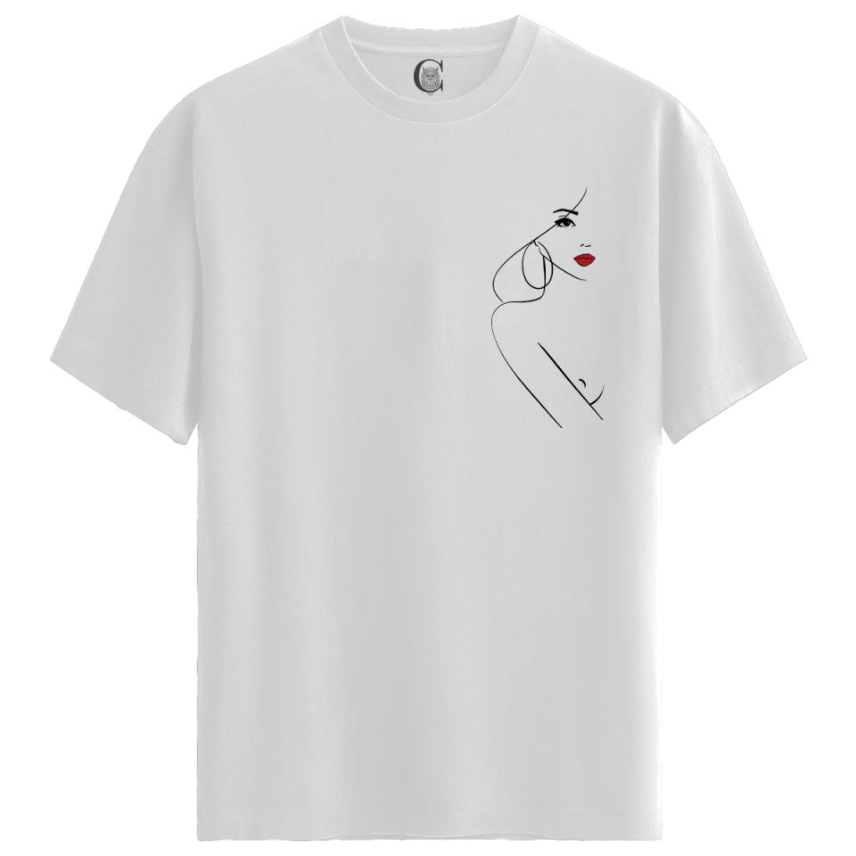 Grace Line - %100 Pamuklu Kadın Beyaz Tişört - Premium Quality