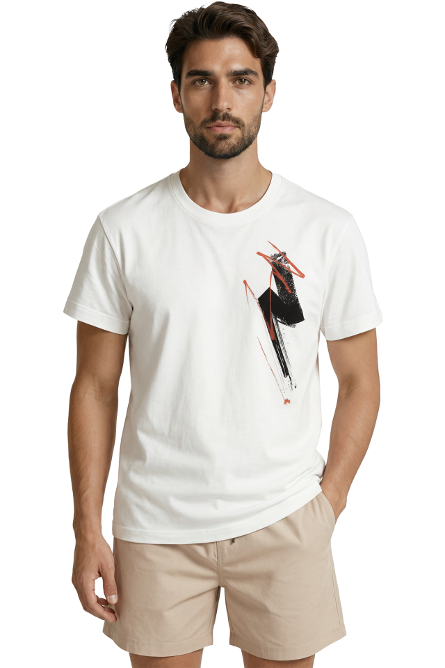 Soyut Kırmızı ve Siyah Fırça Darbesi Şimşek Efektli Premium Erkek Tişört