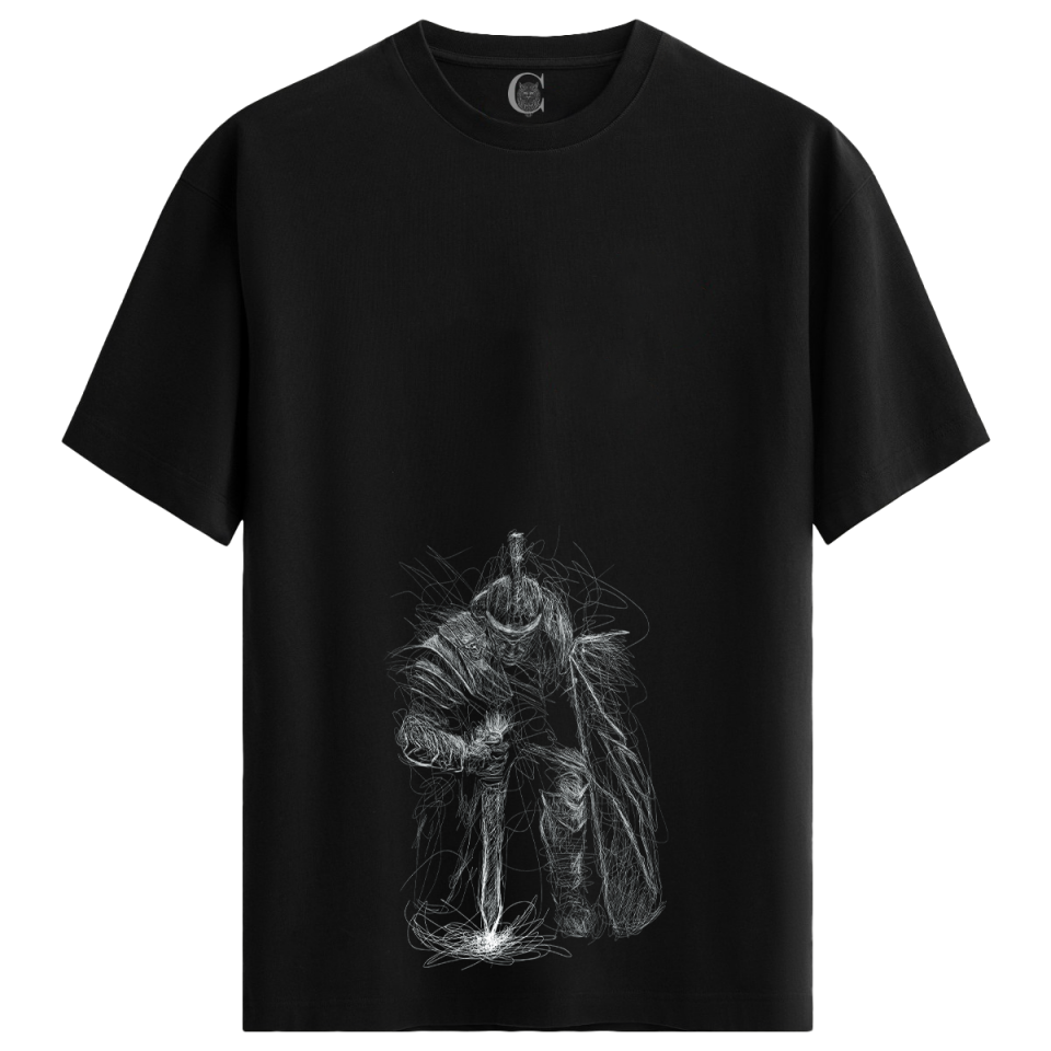 Knight Sketch - %100 Pamuklu Erkek Siyah Tişört - Premium Quality