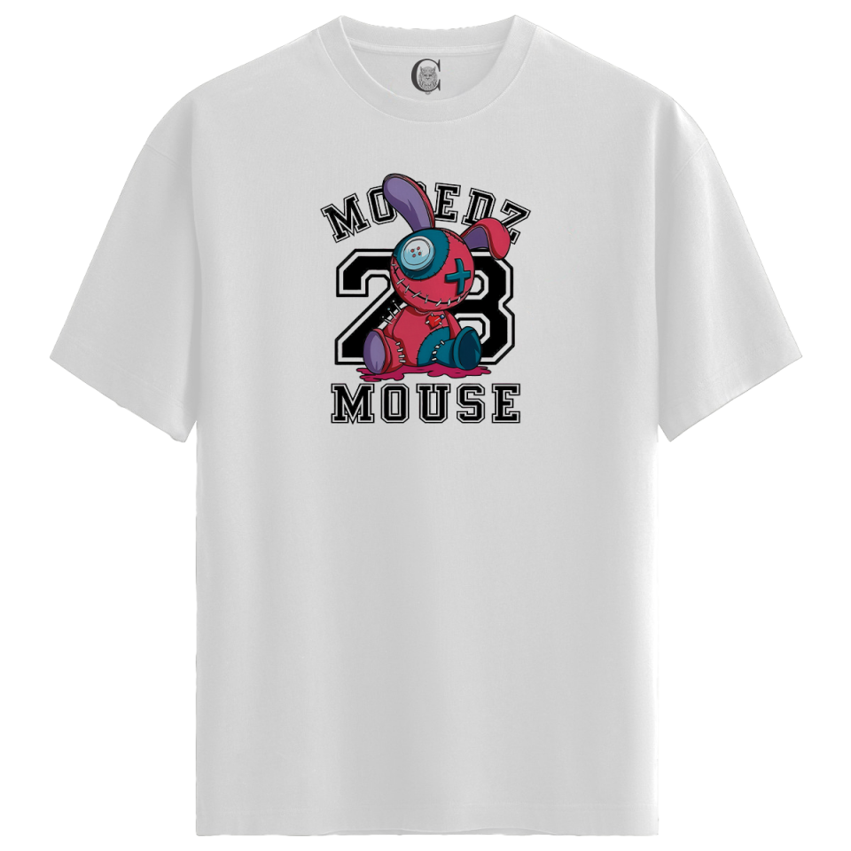 Patch Mouse - %100 Pamuklu Erkek Beyaz Tişört - Premium Quality