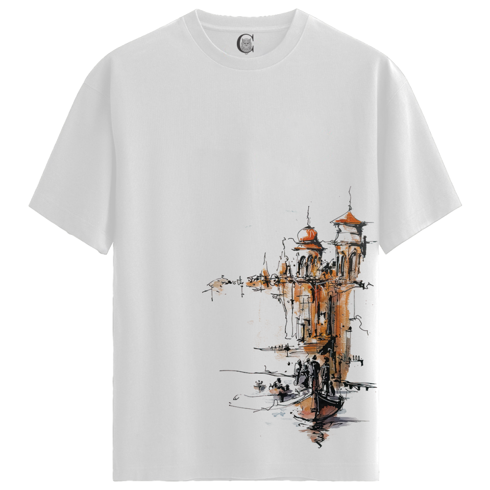 Venice Night - %100 Pamuklu Kadın Beyaz Tişört - Premium Quality