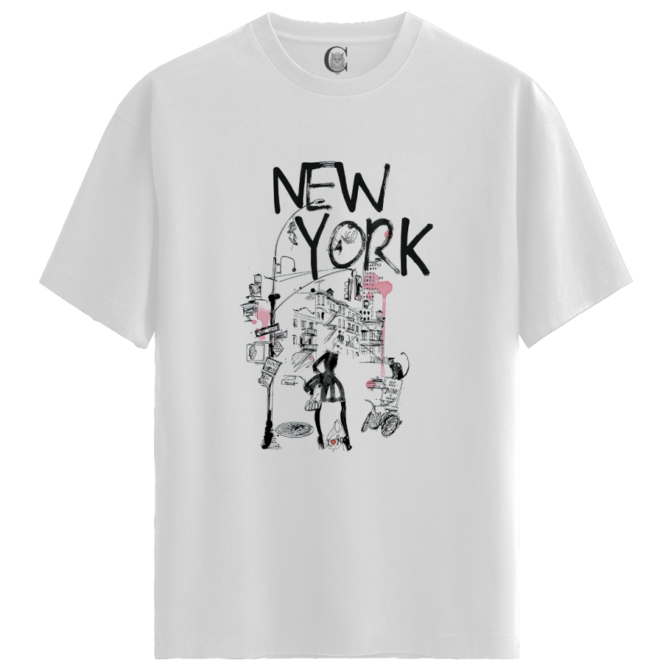 City Muse NY - %100 Pamuklu Kadın Beyaz Tişört - Premium Quality