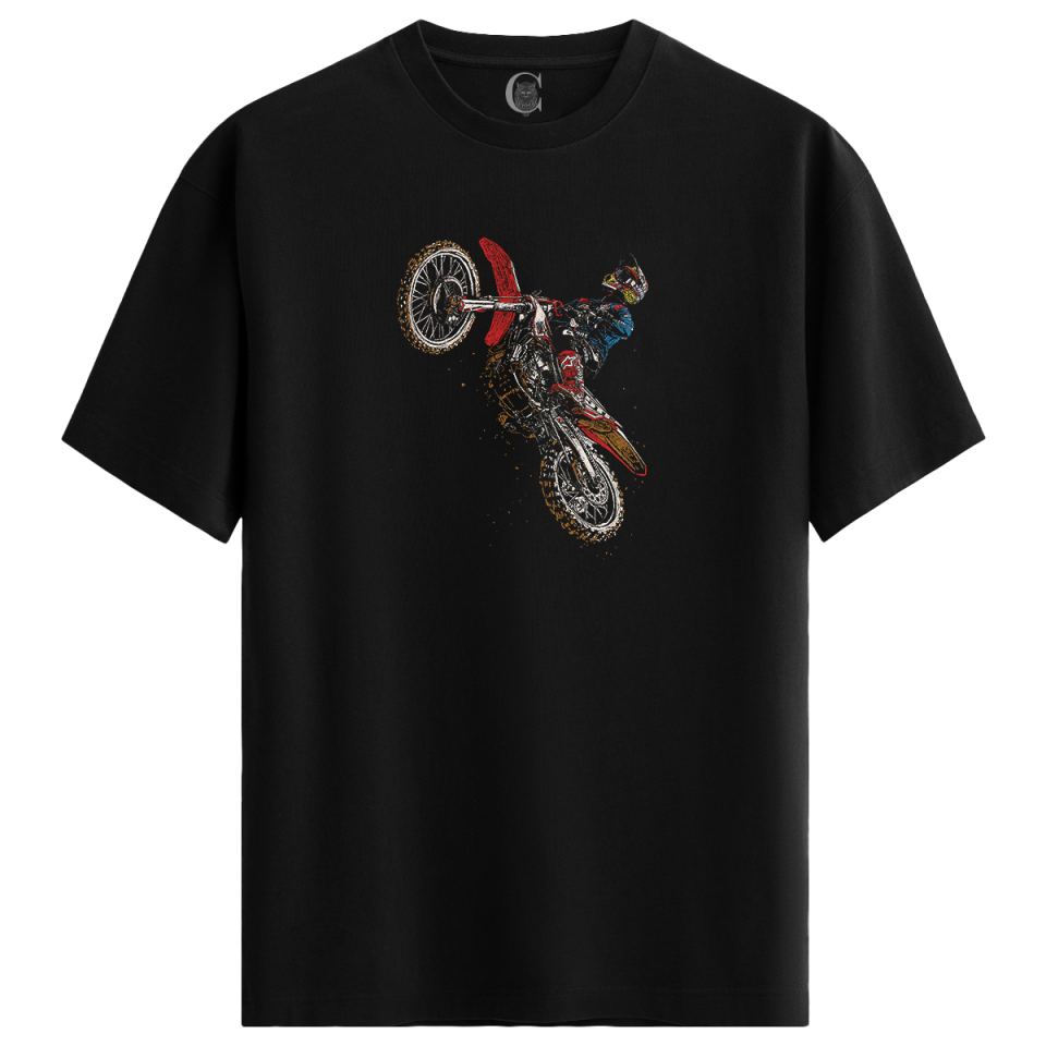 Moto Jump - %100 Pamuklu Erkek Siyah Tişört - Premium Quality