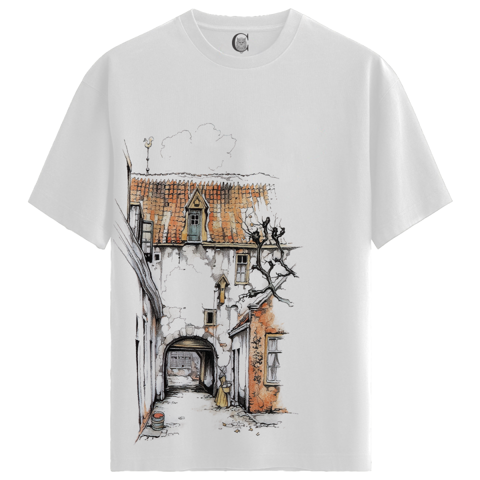 Vintage Alley - %100 Pamuklu Kadın Beyaz Tişört - Premium Quality