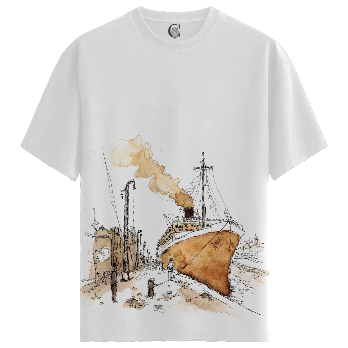 Vintage Ship - %100 Pamuklu Kadın Beyaz Tişört - Premium Quality