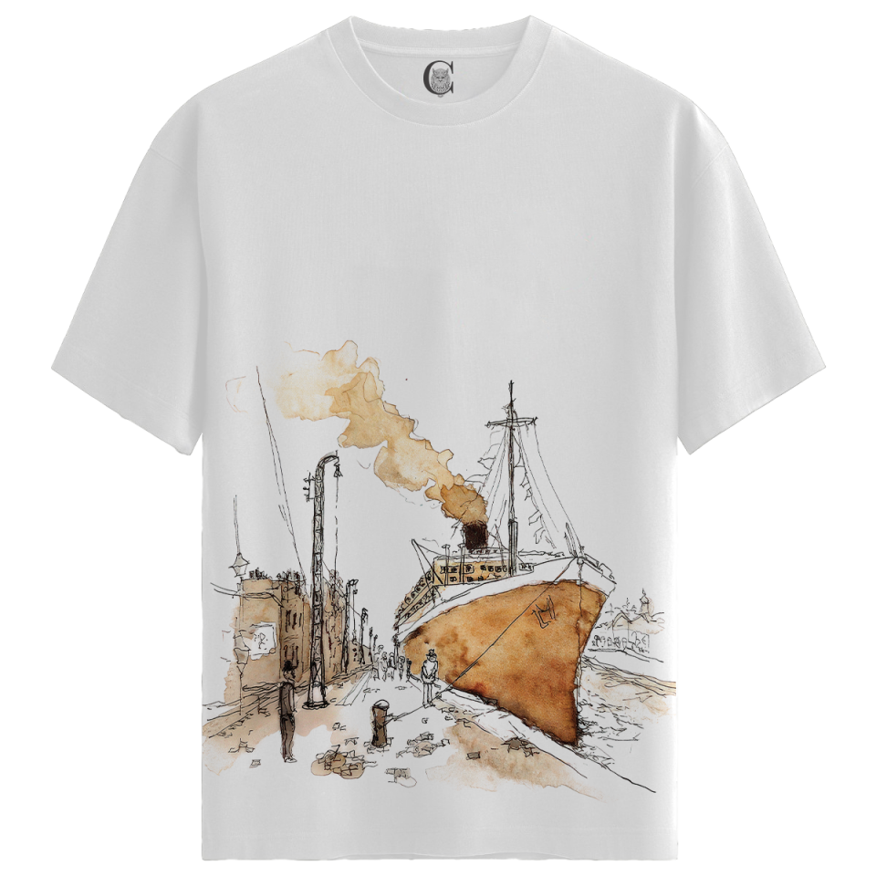 Vintage Ship - %100 Pamuklu Kadın Beyaz Tişört - Premium Quality