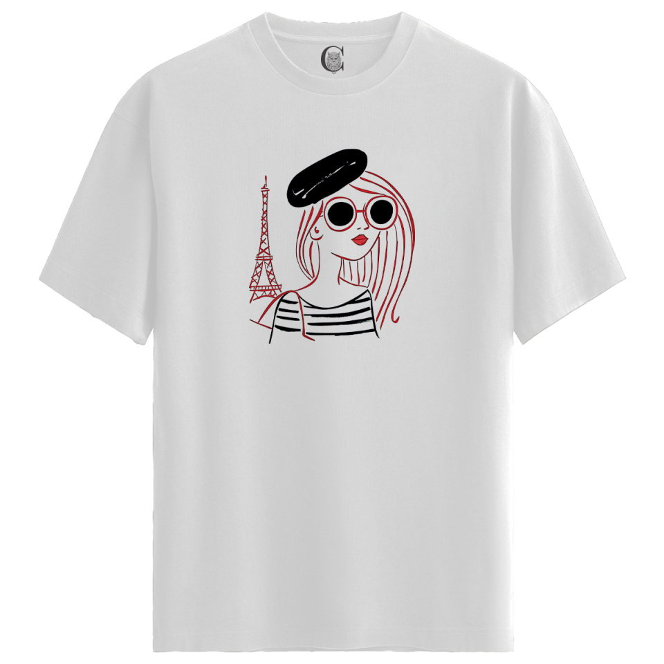 Paris Mood - %100 Pamuklu Kadın Beyaz Tişört - Premium Quality