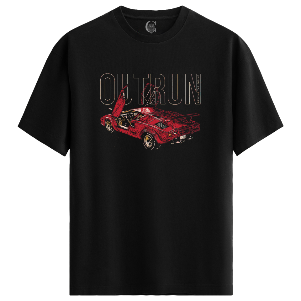 Outrun Car - %100 Pamuklu Erkek Siyah Tişört - Premium Quality