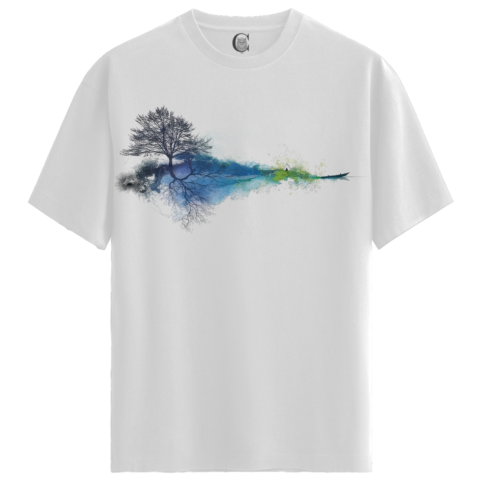 Reflection Tree - %100 Pamuklu Erkek Beyaz Tişört - Premium Quality