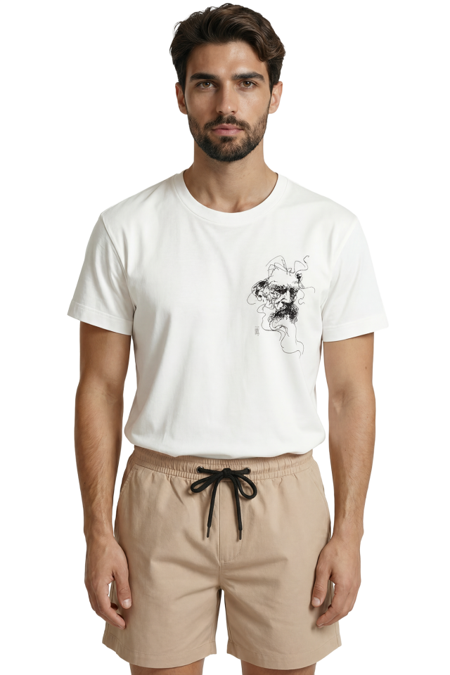 Soyut Duman Efektli Kuru Kafa Eskiz Baskılı Minimalist Premium Erkek Tişört