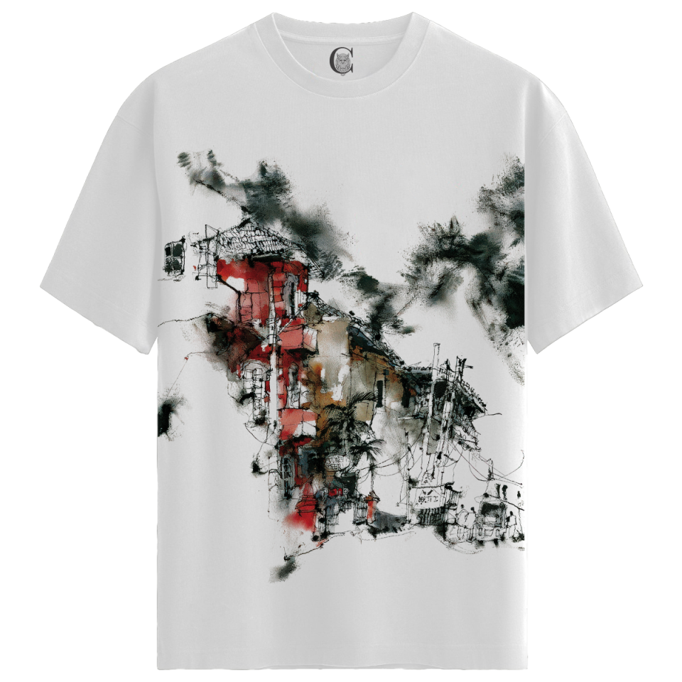 Ruined City - %100 Pamuklu Erkek Beyaz Tişört - Premium Quality