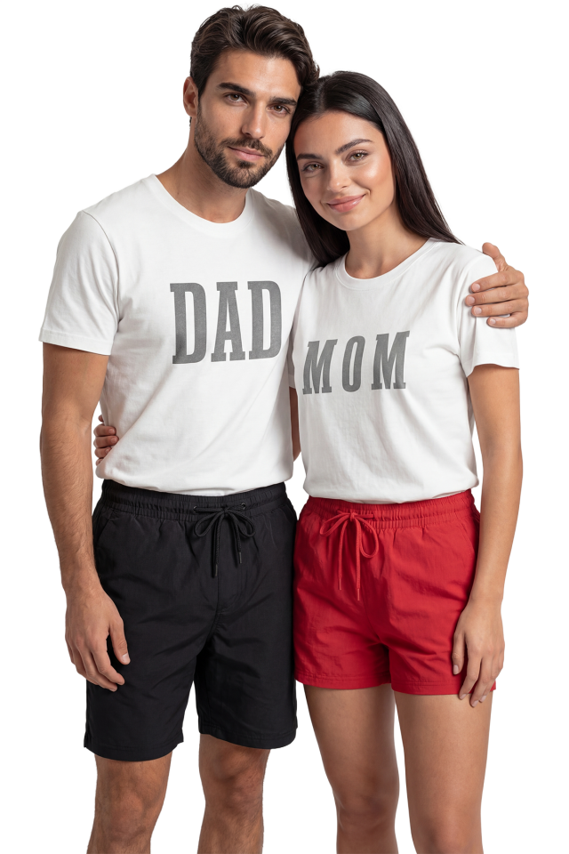 ''DAD & MOM'' Yazılı Baskılı %100 Pamuk Rahat Kesim Premium Çift Kombini Tişört